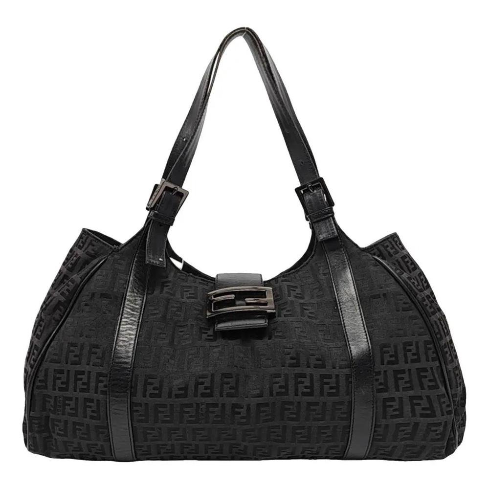 FENDI Zucchino Vitello Shoulder Bag Black